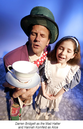 Darren Bridgett as the Mad Hatter and Hannah Kornfeld as Alice