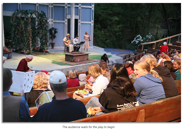 The audience waits for the play to begin. Marin Shakespeare Company at Forest Meadows Amphitheatre